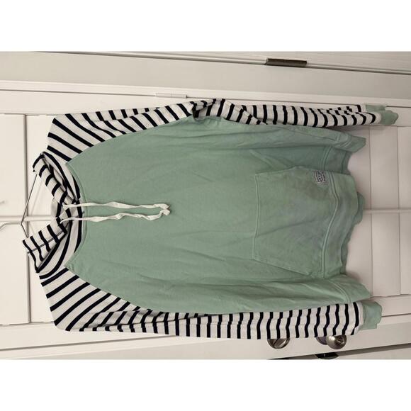 Orvis Tops - Orvis Women's Color Block Hooded Pullover in seafoam green with striped sleeves